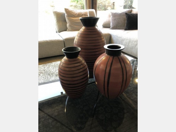Vaso Produzione Artigianale set 3 vasi color terracotta e nero